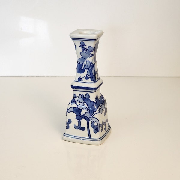 Vintage Flow Blue Delft Porcelain Stoneware Candlestick Holder