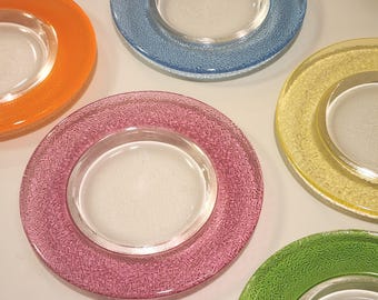 Set of 5 Glass Plates • Rainbow Colored • Textured Glass Canape Plates • by Manorisms