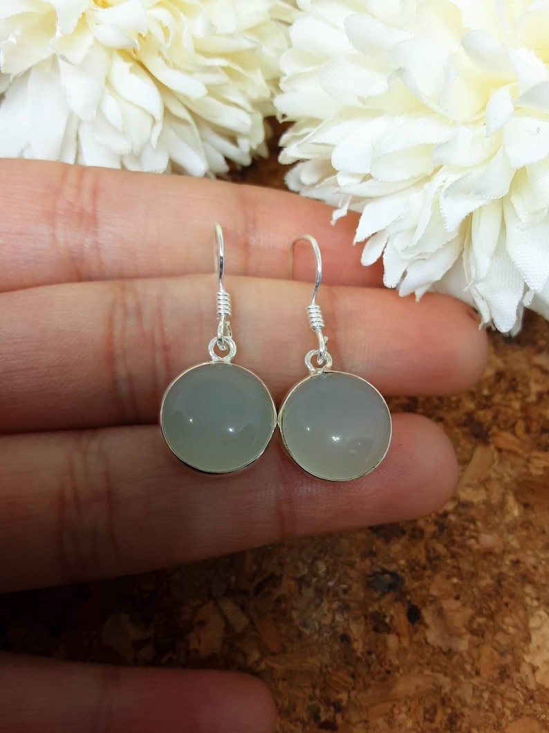 Aqua Chalcedony 925 Solid Sterling Silver Round Drop Earrings