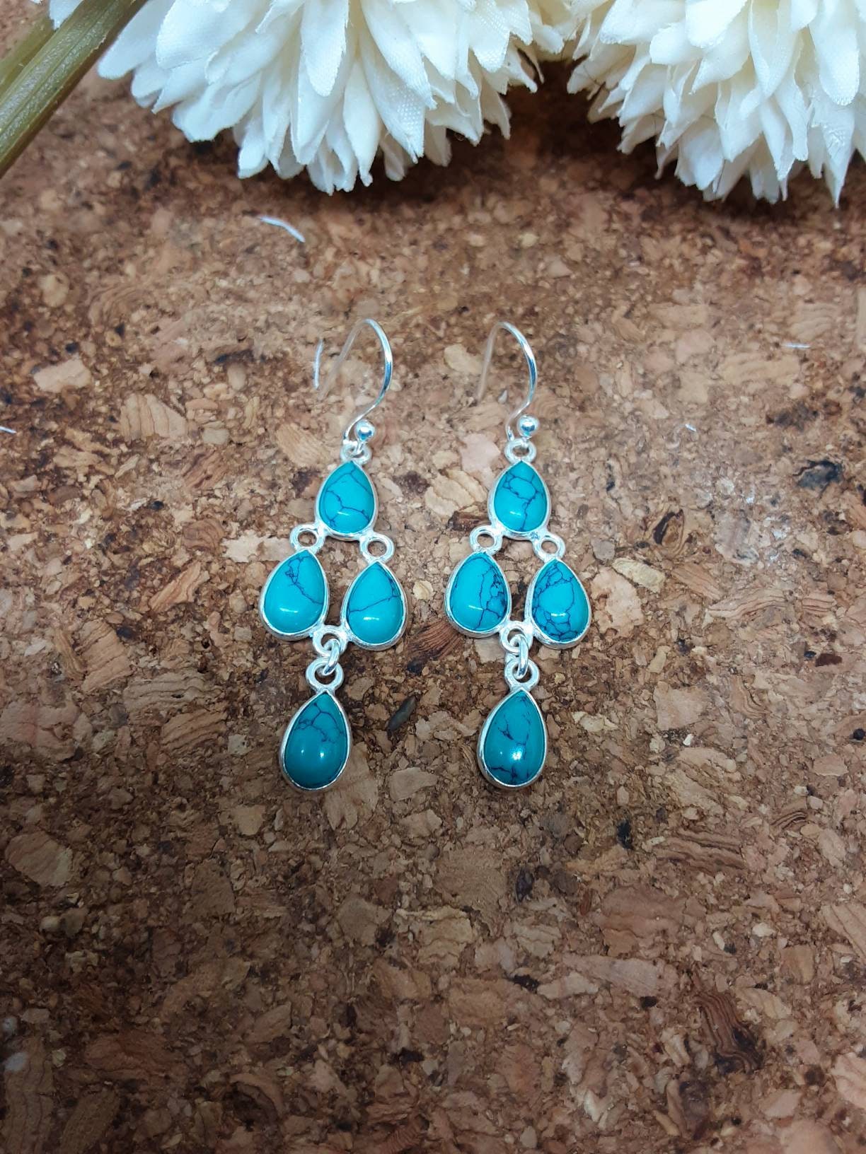Turquoise 925 Solid Sterling Silver Teardrop Drop Earrings | Etsy