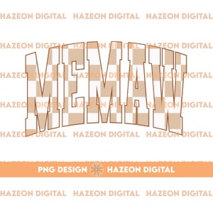 Trendy Retro Memaw PNG Checkered Varsity Popular Aesthetic Trendy Grandma Checkered Shirt Design Sublimation DTG PNG For Mug