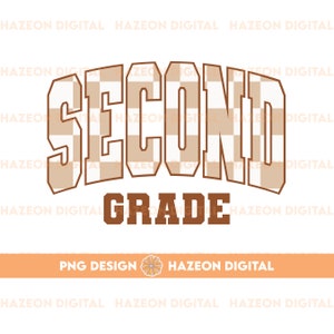 Trendy Retro Second Grade PNG Checkered Varsity Popular Aesthetic Trendy Second Grade Checkered Shirt Design Sublimation DTG PNG For Mug