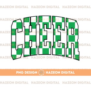 Cheer Green PNG Checkered Trendy Retro Cheer Varsity Popular Aesthetic Trendy Mom Checkered Shirt Design Sublimation DTG PNG