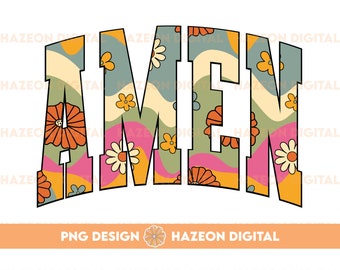 Moderno Retro Cristiano Amén PNG Floral Varsity PNG Jesús PNG Cita Cristiana PNG Fe Oración Varsity Diseño Boho Archivo para Camiseta Taza Taza