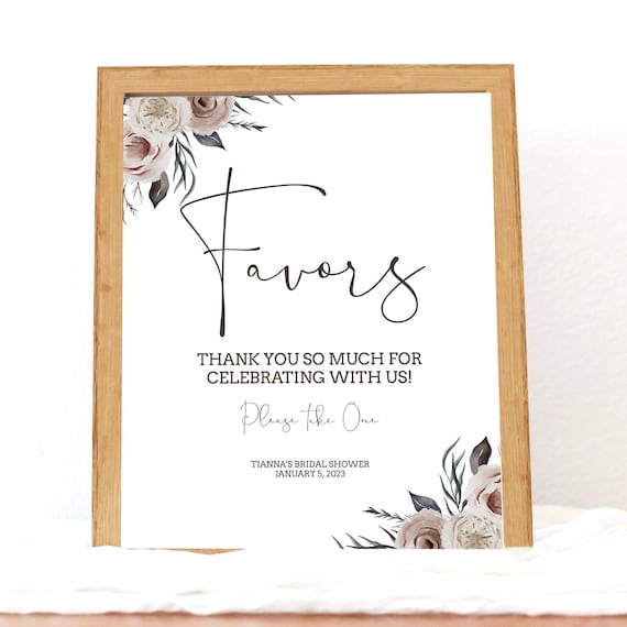TIANNA Editable Bridal Shower Favor Sign Thank You Sign Etsy