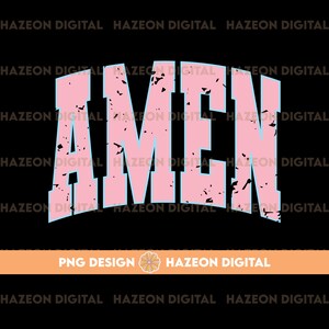 Puede incluir: Dise&ntilde;o gr&aacute;fico en relieve rosa y azul con la palabra "AMEN" en una fuente grande y en negrita.