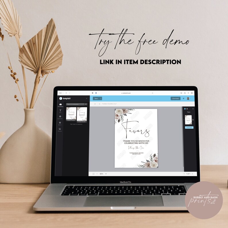 TIANNA Editable Bridal Shower Favor Sign Thank You Sign Etsy