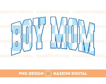 Trendy Retro Boy Mom PNG Checkered Varsity Popular Aesthetic Trendy Mom Checkered Shirt Design Sublimation DTG PNG For Mug