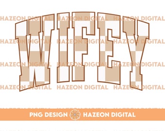 Trendy Retro Wifey PNG Checkered Varsity Popular Aesthetic Trendy Wife Checkered Shirt Design Sublimation DTG PNG For Mug