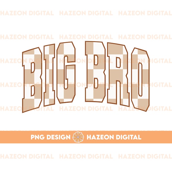Trendy Retro Big Bro PNG Checkered Varsity Popular Aesthetic Trendy Big Brother Checkered Shirt Design Sublimation DTG PNG For Mug
