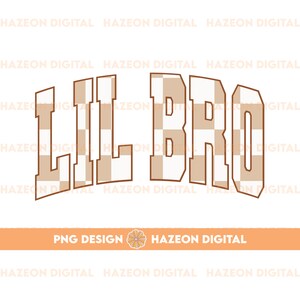 Trendy Retro Lil Bro PNG Checkered Varsity Popular Aesthetic Trendy Lil Brother Checkered Shirt Design Sublimation DTG PNG For Mug