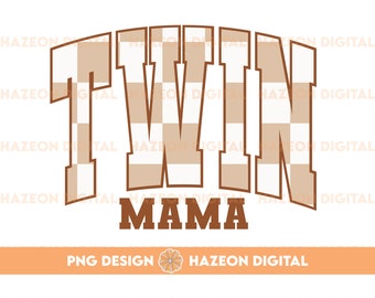 Trendy Retro Twin Mama PNG Checkered Varsity Popular Aesthetic Trendy Mom Checkered Shirt Design Sublimation DTG PNG For Mug
