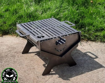 Lil’ Alien Pit n Q collapsible firepit with Bbq grill