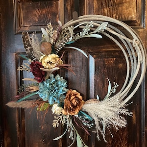 Antler floral rope wreath, Lariat wreath, Lasso wreath, Western wreath, Country wreath, Farmhouse wreath, Fall wreath, Summer wreath