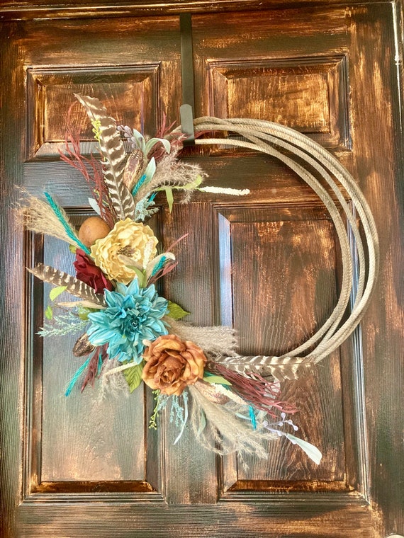 Antler Floral Rope Wreath, Lariat Wreath, Lasso Wreath, Western Wreath,  Country Wreath, Farmhouse Wreath, Fall Wreath, Summer Wreath 