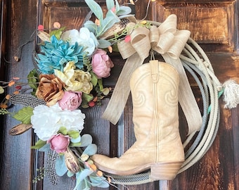 Boot rope wreath and boot arrangement, Summer wreath and arrangement, Country decor, Western decor