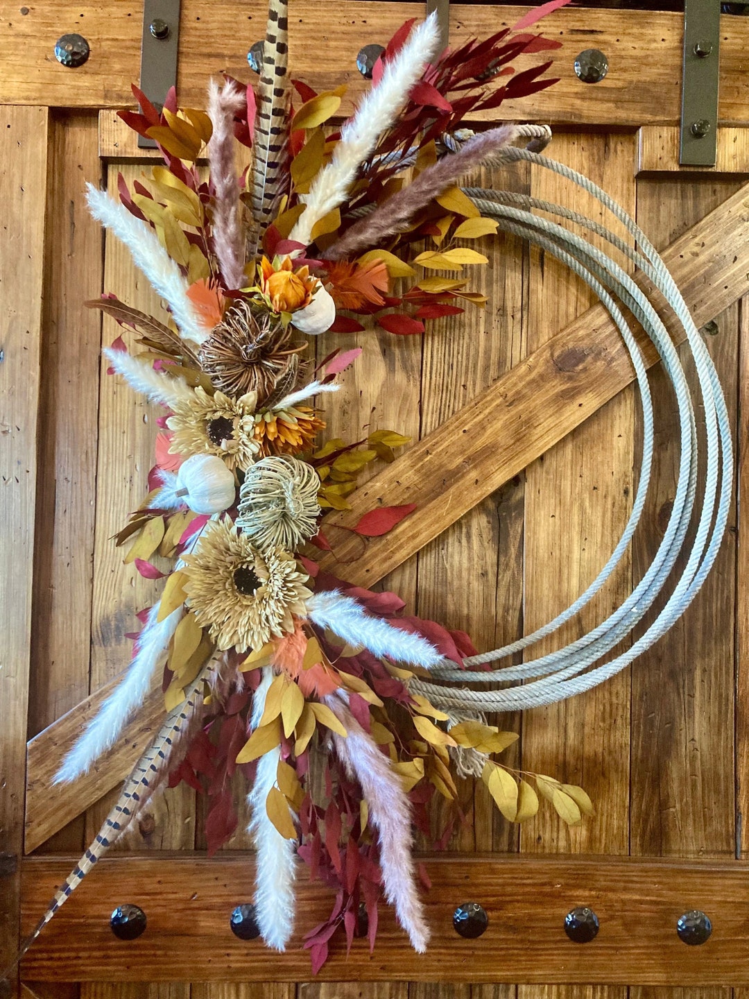 Fall Rope Wreath, Thanksgiving Wreath, Floral Wreath, Rustic Decor