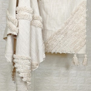 100% Cotton Throw | Natural White Cotton Tufted Textured 52x72 Inches (130x180 CM) Throw Blanket | Bedding Throw Rug