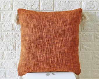 Super Soft Solid Textured Burnt Orange 100% Raw Cotton Hand Dyed 18x18 | 20x20 | 22x22 | 24x24 Inches Boho Textured Cushion Cover
