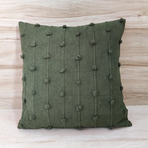 Dark Olive Hand Loom Woven Chunky Loops Natural Cotton Hand Dyed Pillow Cover Boho Textured Cushion Cover