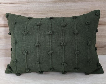 Dark Olive Hand Loom Woven Chunky Loops Natural Cotton Hand Dyed Pillow Cover Boho Textured Cushion Cover