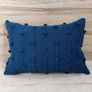 Blue Hand Loom Woven Chunky Loops Natural Cotton Hand Dyed Pillow Cover Boho Textured Cushion Cover