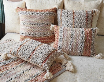 Set of 5 Pieces Cotton Chenille Woven Pillow Covers & Throw Blanket Boho Throw Pillow Cover Sofa Cushion Cover Throw Pillow Cover Set