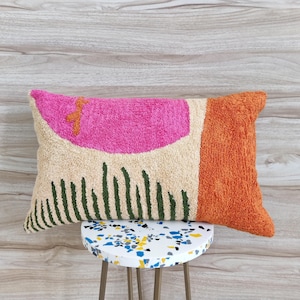 Rust Orange & Multi Color Crewel Embroidered Boho Textured Throw Pillow Case 12x20, 14x20 Cushion Cover Decorative Handmade Pillow Cover