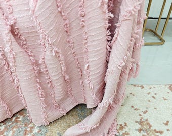 Hellrosa Baumwolle Decke | Baby Rosa Hygge Wohnzimmer Dekor | Shaggy Strukturiert Boho Fransen Sofa Cover Handgewebte Wirft