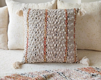 Cotton Chenille Woven Gray & Rust Pillow Cover Boho Throw Pillow Cover Sofa Cushion Cover