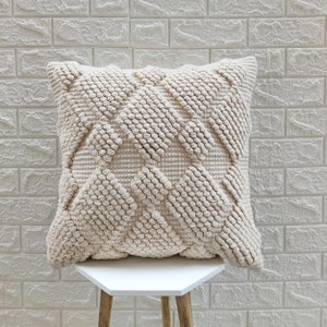 Copricuscino decorativo Boho in crema, 100% cotone, tessuto a mano, bianco sporco, avorio, 20x20 pollici, copricuscino strutturato