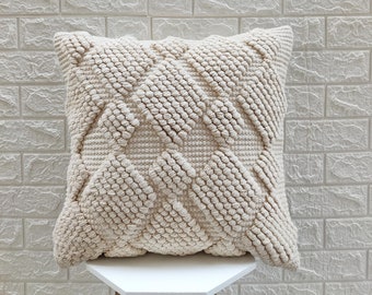 Off White Ivory 100% Coton Métier à tisser à main Tissé 20x20 Pouces Boho Décoratif Housse d’Oreiller Textured Pillow Case