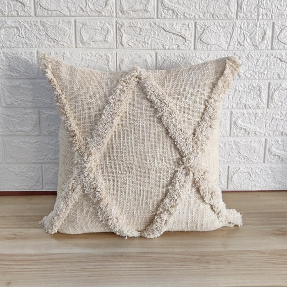 Off White (ivory) Embroidered Tufted Textured Natural Washed Raw