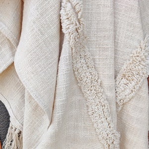 Off White Cotton Tufted Textured 52x72 Inches (130x180 CM) Throw Blanket | Bedding Throw Rug | 100% Cotton Throw