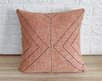 Hand Machine Stitches Cushion Cover 18x18 | 20x20 Inches 100% Cotton Blush Pink Handmade Decorative Indian Boho Textured Throw Pillow