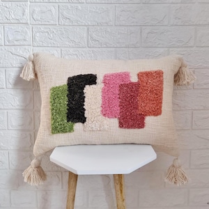 Ivory & Multi Color Embroidered Tufted Textured 100% Raw Cotton 12x20, 14x20, 14x24, 16x24 Inches Decorative Throw Pillow Cover