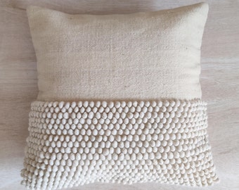 Ivory / Off White Chunky Loops Wool Hand Loom Woven 12x20, 14x20, 16x16, 18x18 , 20x20 Inches Decorative Throw Pillow Cover