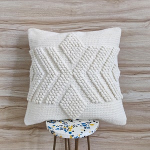 Ivory Chunky Loops Hand Woven Wool 20x20 Inches Decorative Throw Pillow Cover Hand Loom Cushion Cover
