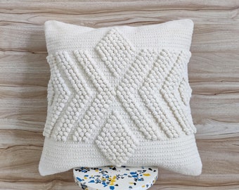 Ivory Chunky Loops Hand Woven Wool 20x20 Inches Decorative Throw Pillow Cover Hand Loom Cushion Cover