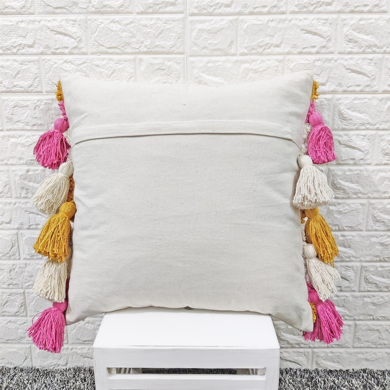 Pink Mustard & Natural White 10 Tassels Pillow Cover Boho Etsy