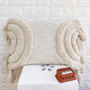 Natural White Ivory Cotton Tufted Boho Textured 14x20 Pillow Cover Decorative 12 Tassels Pillow Case