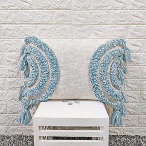 Ivory & Sky Blue Tassel Pillow Cover Boho Textured Pillow Case Tufted Textured Embroidered Pillows 14x20 Cushion Cover Lumber Pillow Cover