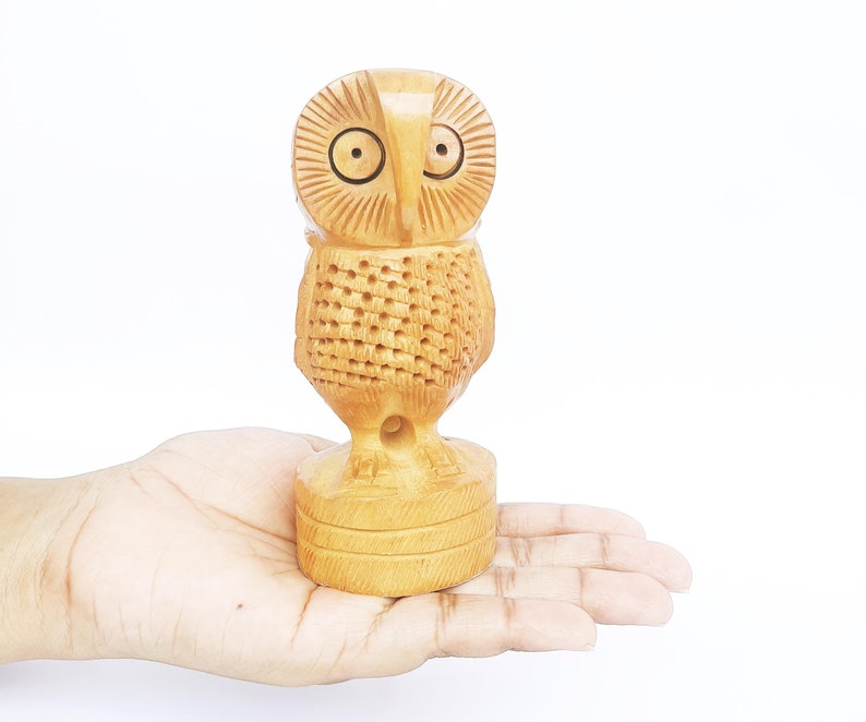 Small Wooden Gift For Wisdom Lover Handmade Fine Carved Symbol Of Wisdom The Owl Statue Decorative Sculptures Wooden Bird Figurines