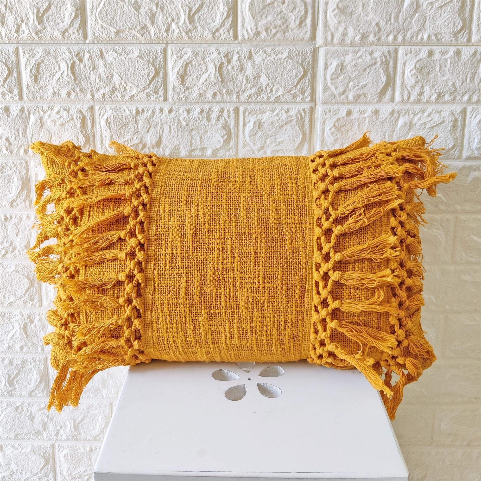 Mustard Yellow Fringe Pillow Cover 100 Raw Cotton Hand Dyed Etsy