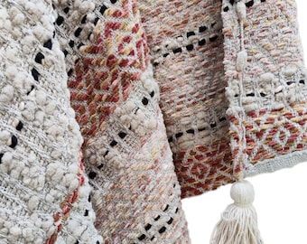 Hand Loom Woven Cotton Acrylic Chenille Gray & Multi Color Boho Throw Blankets Decorative  54x64 Super Soft Chunky Throws