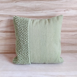 Sage Green / Light Forest Green Chunky Loops Wool Hand Woven 12x20, 14x20, 16x16, 18x18 , 20x20 Inches Decorative Throw Pillow Cover image 2