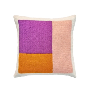 Hand Machine Towel Stitch Embroidered Boho Throw Pillow Cover Mustard Lilac Purple Ivory Cushion Cover Decorative 50x50 Textured Pillow Case