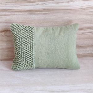 Sage Green / Light Forest Green Chunky Loops Wool Hand Woven 12x20, 14x20, 16x16, 18x18 , 20x20 Inches Decorative Throw Pillow Cover image 6