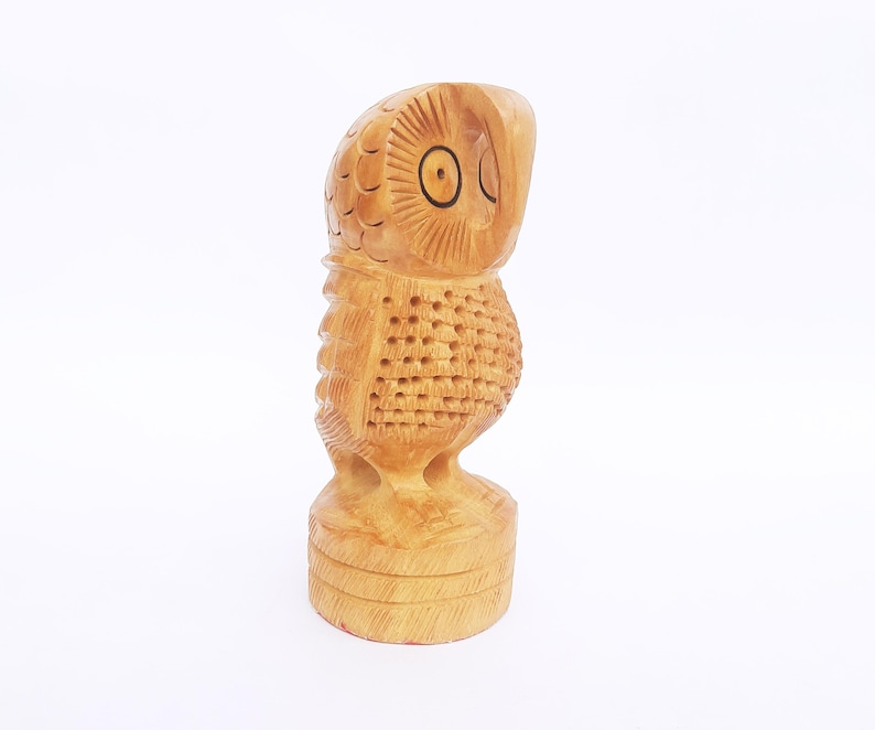 Small Wooden Gift For Wisdom Lover Handmade Fine Carved Symbol Of Wisdom The Owl Statue Decorative Sculptures Wooden Bird Figurines
