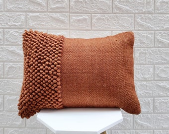 Deep Orange Rust Orange Chunky Loops Hand Woven 100% Wool 12x20, 14x20, 16x16, 18x18 , 20x20 Inches Decorative Throw Pillow Cover